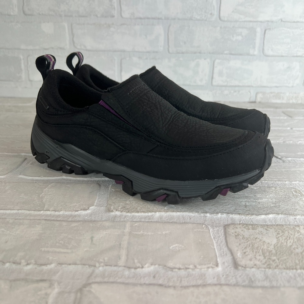 Merrell Coldpack Ice + Moc Shoes Womens 8.5 Black Waterproof Leather Slip Ons 39